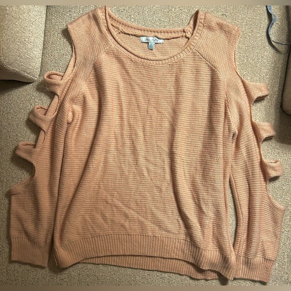 She + Sky Ultra Soft Pale Pink Caged Sleeved Sweater - Picture 1 of 5